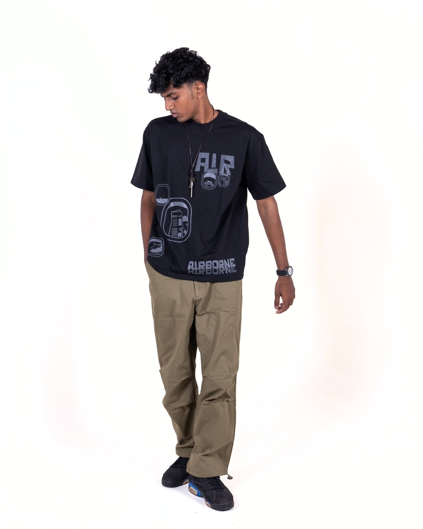 AIRBORNE SCREEN PRINTED BLACK T-SHIRT