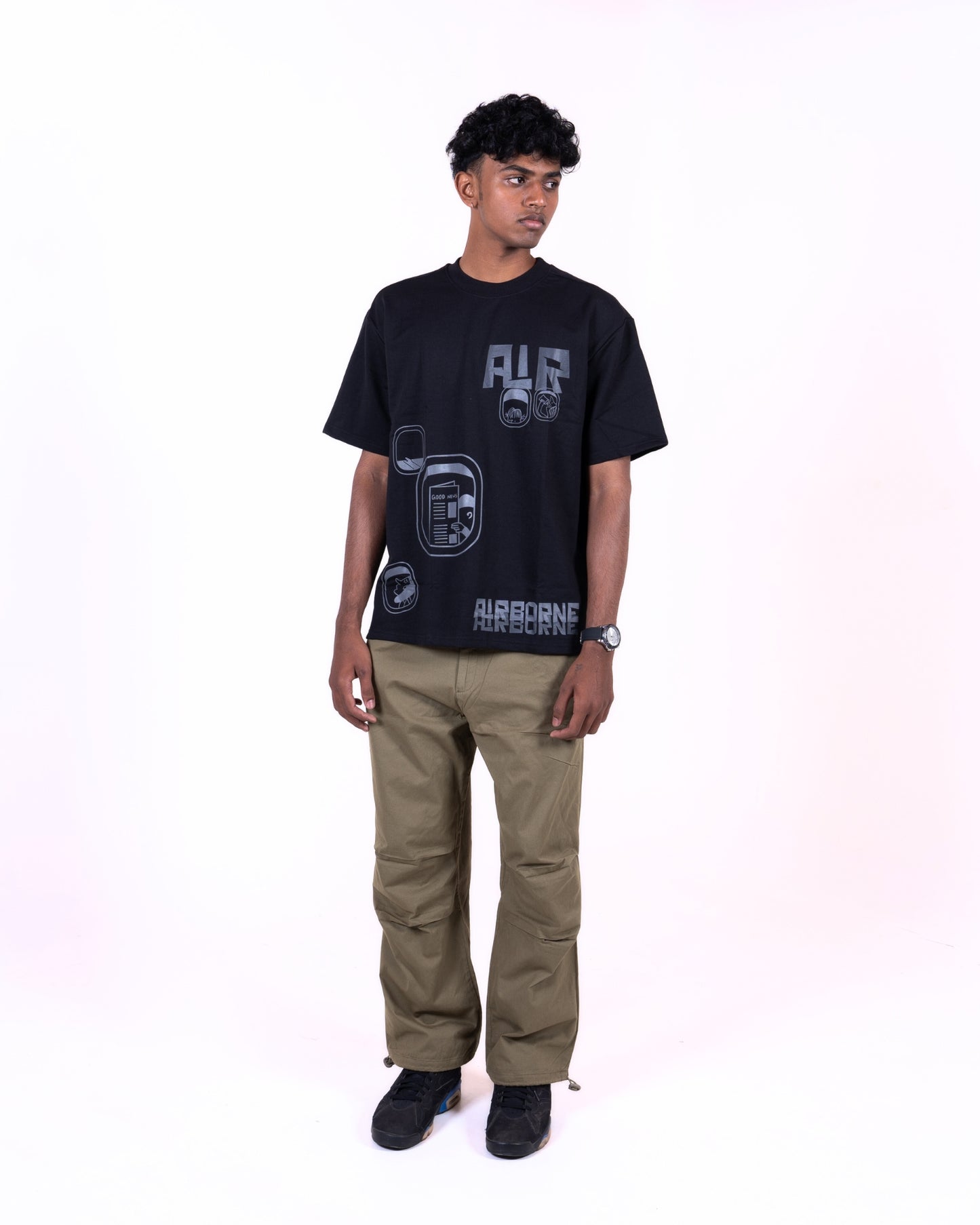 AIRBORNE SCREEN PRINTED BLACK T-SHIRT