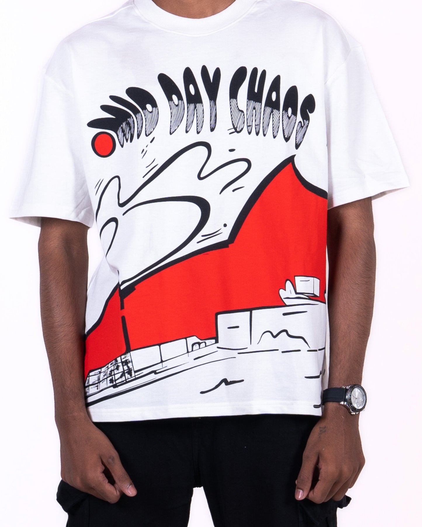 MID DAY CHAOS SCREEN PRINTED OFF-WHITE T-SHIRT