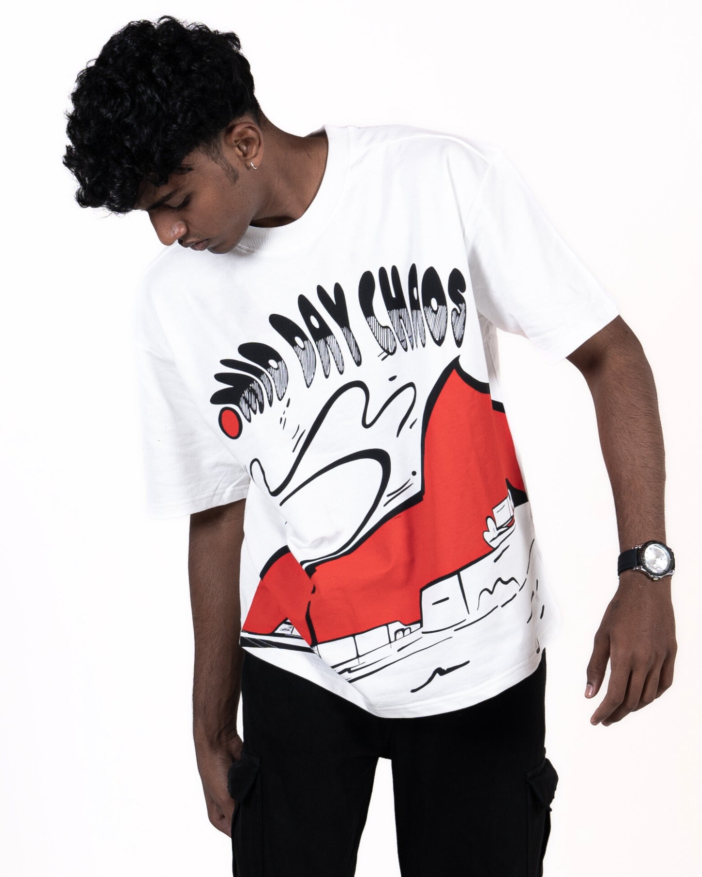 MID DAY CHAOS SCREEN PRINTED OFF-WHITE T-SHIRT
