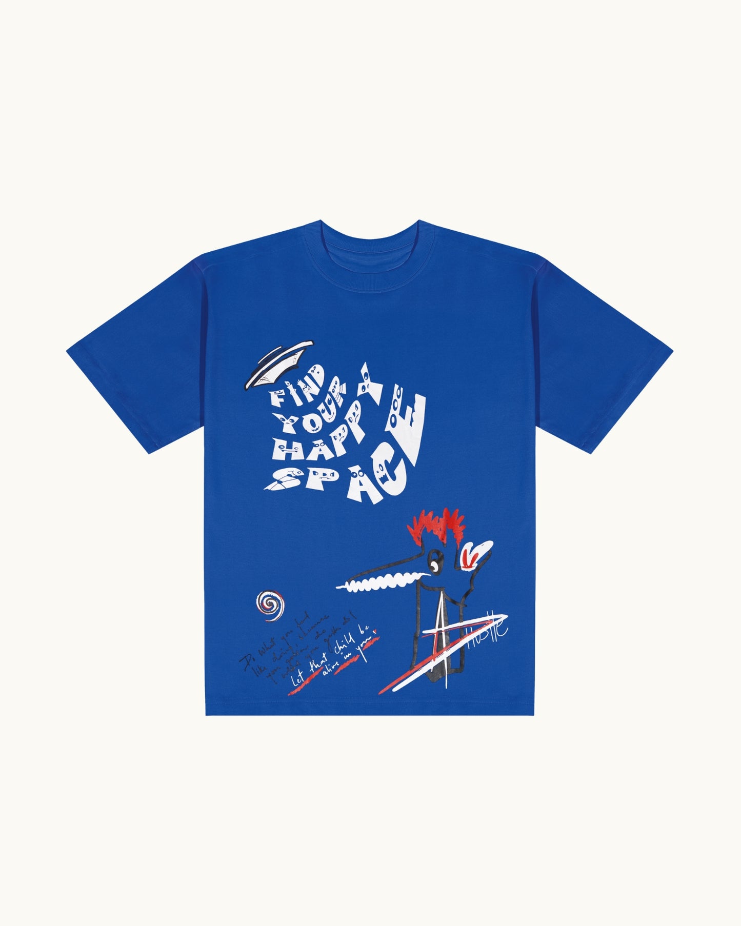 FIND YOUR HAPPY SPACE SCREEN PRINTED ROYAL BLUE T-SHIRT