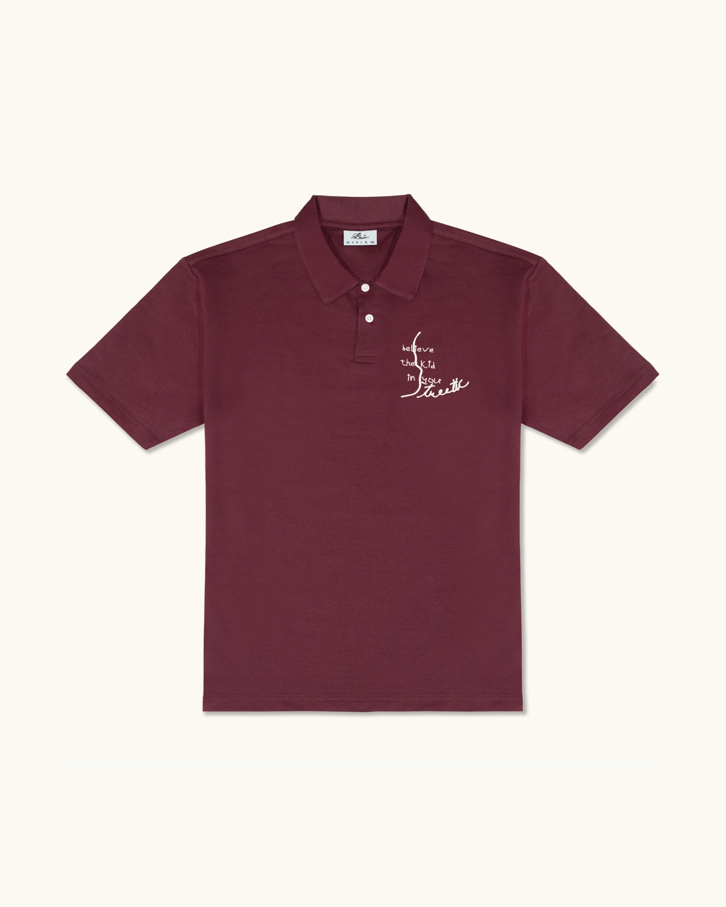 BELIEVE THE KID IN YOU EMBROIDERED WINE POLO
